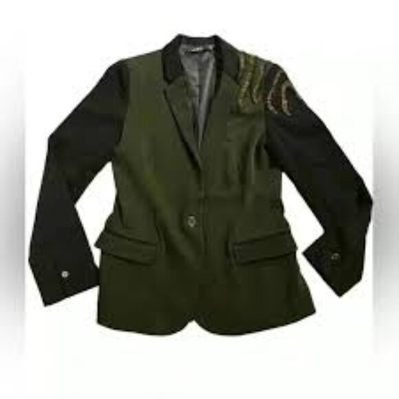 Ark & Co Green and Black Zebra Embellished Shoulder Blazer Size Small - Picture 5 of 5